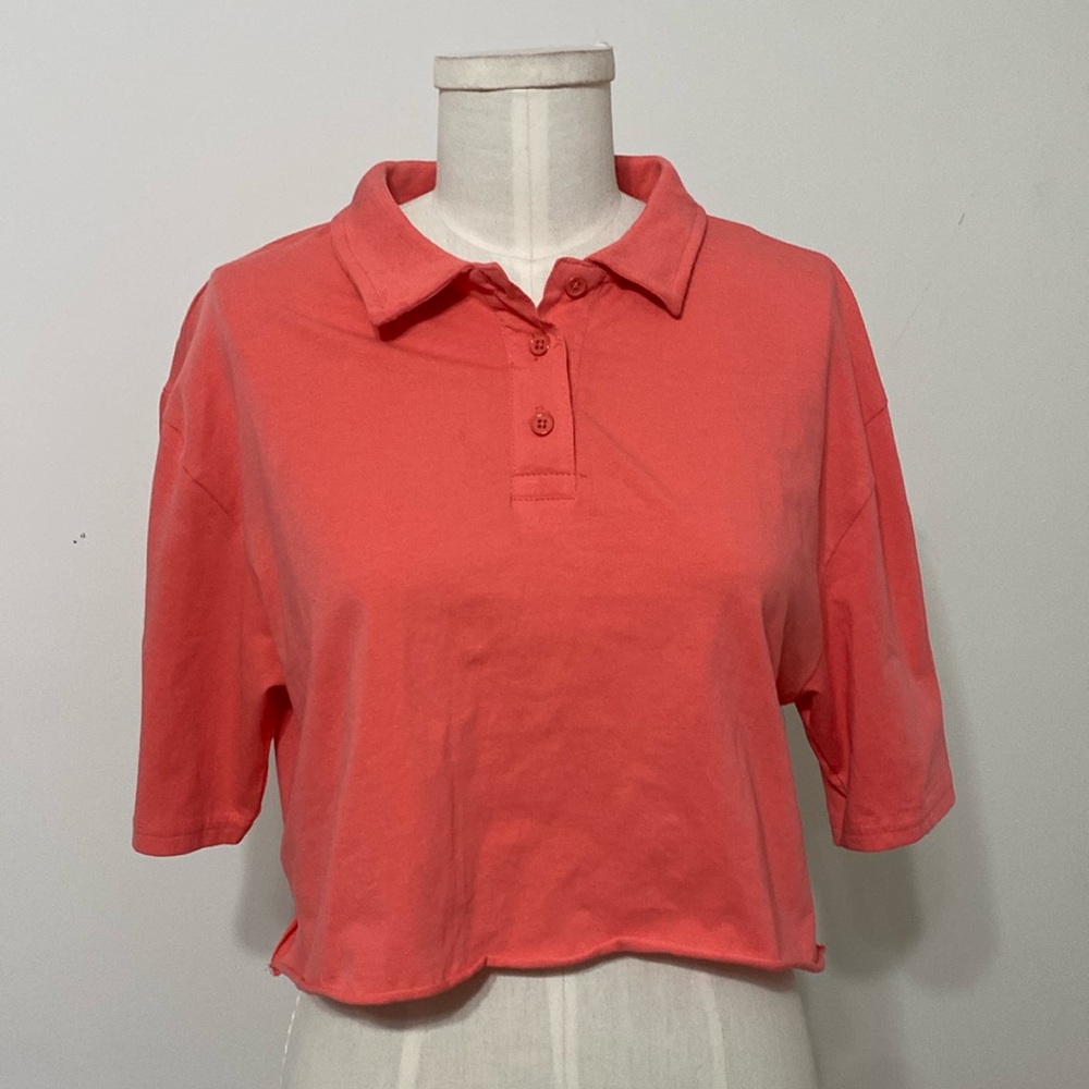 NWT Urban Rebel Cropped Collared Coral Oversized Polo Shirt Size Large